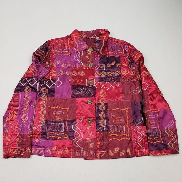 French Laundry Jackets & Blazers - French Laundry Red Quilted Embroidered Button-Up Patchwork Jacket Sz S EXCELLENT